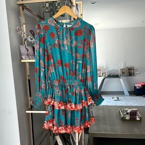 Misa  Floral Teal and Red Dress size s